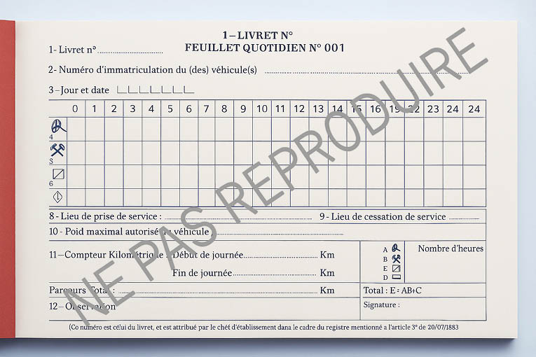 Livret individuel de contrôle chauffeur (intérieur)